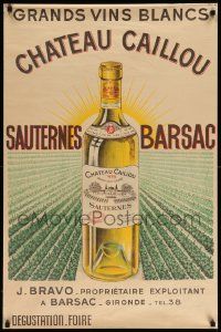 5t116 CHATEAU CAILLOU 25x37 French advertising poster '29 wonderful art of sun, vineyard & bottle!