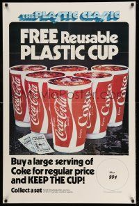 5t117 COCA-COLA 27x41 advertising poster '80s you actually get to keep the cup!!!