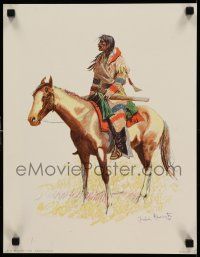 5t098 FREDERIC REMINGTON 14x18 art print '70s cool art of Native American on horseback!