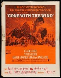 5t688 GONE WITH THE WIND college viewing 17x22 special R74 Clark Gable, Leigh, de Havilland!