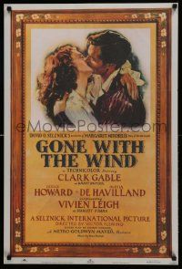 5t187 GONE WITH THE WIND 23x33 music poster R83 romantic art of Clark Gable & Vivien Leigh!