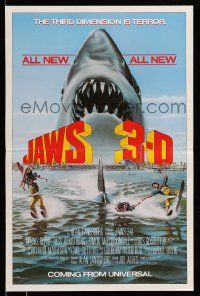 5t696 JAWS 3-D 14x21 special '83 great Gary Meyer shark artwork, the third dimension is terror!