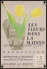 5t283 LES FLEURS DANS LA MAISON 16x24 French museum/art exhibition '53 artwork by R. Dumoulin!