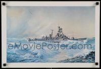 5t111 USS RICHARD S. EDWARDS 14x21 Japanese art print '70 Audie Bransford art of destroyer firing!