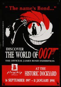 5t249 WORLD OF 007 21x30 English museum/art exhibition '97 iconic gun barrel art of James Bond!