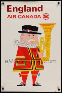 5t049 AIR CANADA ENGLAND 20x30 Canadian travel poster '70s artwork of an Englishman playing horn!