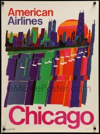5t036 AMERICAN AIRLINES CHICAGO 15x20 travel poster '70s art of the Chicago skyline by David Klein