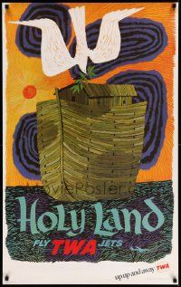 5t032 TWA HOLY LAND 25x40 travel poster '60s art of dove & Noah's Ark by David Klein!