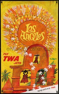 5t033 TWA LOS ANGELES 25x40 travel poster '60s Southern California, David Klein artwork, new slogan!