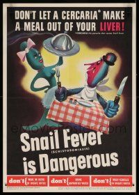 5t015 SNAIL FEVER IS DANGEROUS 13x18 WWII war poster '45 incredible art of dining parasites!