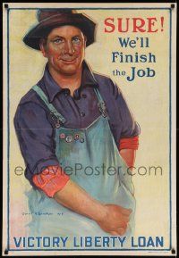 5t023 SURE WE'LL FINISH THE JOB 26x38 WWI war poster '18 artwork of man by Gerrit A. Beneker!
