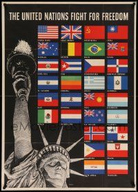 5t016 UNITED NATIONS FIGHT FOR FREEDOM 29x40 WWII war poster '42 art of Lady Liberty & flags!