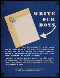 5t018 WRITE OUR BOYS 19x25 WWII war poster '40s Pratt & Whitney Aircraft, round-robin stationery!