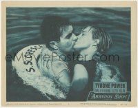 5w507 ABANDON SHIP LC #5 '57 shipwrecked Tyrone Power kisses pretty Mai Zetterling in ocean!