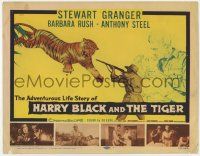 5w219 HARRY BLACK & THE TIGER TC '58 art of tiger leaping at hunter Stewart Granger with gun!
