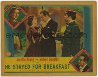 5w686 HE STAYED FOR BREAKFAST LC '40 policeman takes Melvyn Douglas away from Loretta Young!