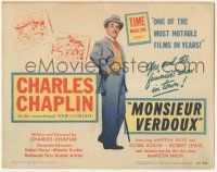 5w313 MONSIEUR VERDOUX TC '47 full-length image of Charlie Chaplin as modern French Bluebeard!