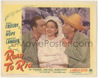 5w848 ROAD TO RIO LC #2 '48 great portrait of Bing Crosby & Bob Hope kissing Dorothy Lamour!
