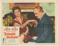 5w872 SCANDAL IN SORRENTO LC #2 '56 c/u of Vittorio De Sica looking at sexy Sophia Loren's hand!