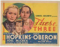5w435 THESE THREE TC '36 Joel McCrea in a love triangle between Miriam Hopkins & Merle Oberon!