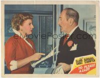 5w940 TO PLEASE A LADY LC #3 '50 c/u of Barbara Stanwyck & Adolphe Menjou arguing over headline!