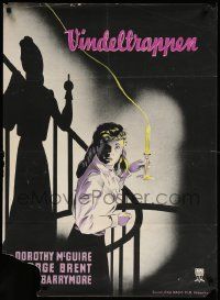5y715 SPIRAL STAIRCASE Danish '47 art of scarred Dorothy McGuire on staircase!