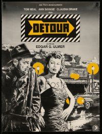5y482 DETOUR French 24x32 '90 cool art of Tom Neal & Ann Savage, classic Edgar Ulmer film noir!