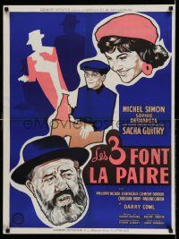 5y530 THREE MAKE A PAIR French 24x32 '58 Sacha Guitry's Les 3 front la paire!