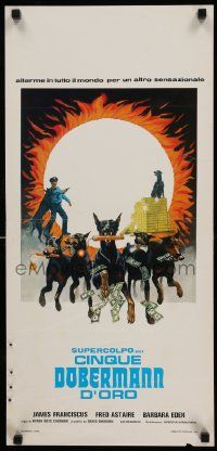 5y323 AMAZING DOBERMANS Italian locandina '77 different artwork of dogs carrying weapons & cash!
