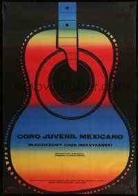 5y801 CORO JUVENIL MEXICANO Polish 26x38 '68 artwork of colorful guitar by Jan Heydrich!