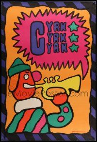 5y802 CYRK Polish commercial 26x38 '80s colorful Jan Mlodozeniec art of clown with trumpet!
