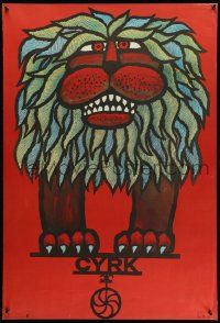 5y817 CYRK Polish commercial 26x38 '88 wonderful artwork of balancing lion by Hubert Hilscher!