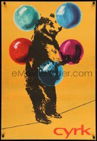 5y808 CYRK Polish 26x38 '70s artwork of balancing bear juggling 5 balls!
