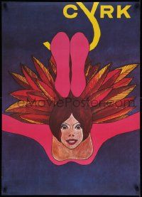 5y806 CYRK Polish commercial 26x36 '70s really different art of woman with feathers by Witold Janowski!