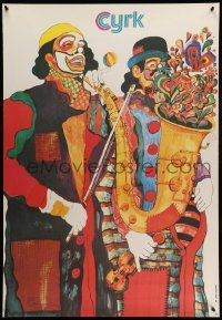 5y816 CYRK Polish commercial 26x38 '79 wonderful artwork of 2 musical clowns by Marian Stachurski!