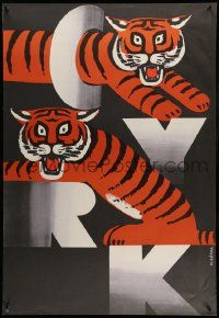 5y811 CYRK Polish 26x38 '73 Wiktor Gorka artwork of two tigers in letters by Wiktor Gorka!