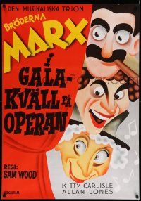 5y172 NIGHT AT THE OPERA Swedish R72 great Hirschfeld-like art of Groucho, Chico & Harpo Marx!