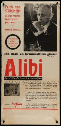 5y178 ALIBI Swedish stolpe '38 Erich von Stroheim stars in French mystery thriller, different!