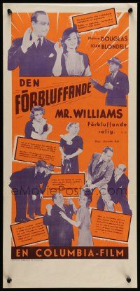 5y180 AMAZING MR. WILLIAMS Swedish stolpe '40 Melvyn Douglas & Joan Blondell, different!