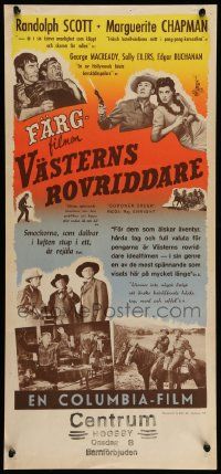 5y184 CORONER CREEK Swedish stolpe '49 western cowboy Randolph Scott, Marguerite Chapman!