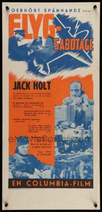 5y216 TRAPPED IN THE SKY Swedish stolpe '40 Jack Holt, Ralph Morgan, cool art of airplane!