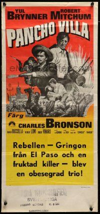 5y219 VILLA RIDES Swedish stolpe '68 Yul Brynner as Pancho & Robert Mitchum, Bronson, Peckinpah!