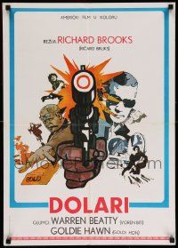 5y544 $ Yugoslavian 19x28 '71 bank robbers Warren Beatty & Goldie Hawn, cool art of gun!