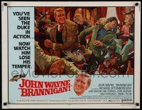 5z558 BRANNIGAN 1/2sh '75 great Robert McGinnis art of fighting John Wayne in England!