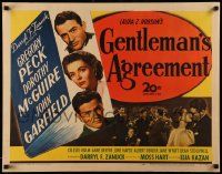 5z643 GENTLEMAN'S AGREEMENT 1/2sh '47 Elia Kazan, Gregory Peck, Dorothy McGuire, John Garfield!