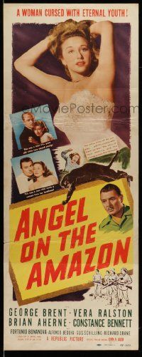 5z028 ANGEL ON THE AMAZON insert '48 George Brent, Vera Ralston, panther attack, red title design!