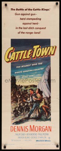 5z078 CATTLE TOWN insert '52 Dennis Morgan, Philip Carey, cool western action artwork!