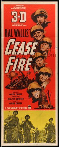 5z079 CEASE FIRE 3D insert '53 Hal Wallis, cool artwork of Korean War soldiers!