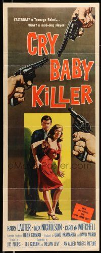 5z098 CRY BABY KILLER insert '58 first Jack Nicholson, great art of him with Mitchell and gun!