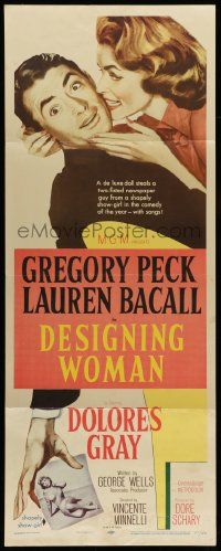 5z114 DESIGNING WOMAN insert '57 romantic art of Gregory Peck & sexy Lauren Bacall!